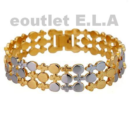 3-row CROSS N OVAL LINKS PLAIN GOLD BRACELET-20cm